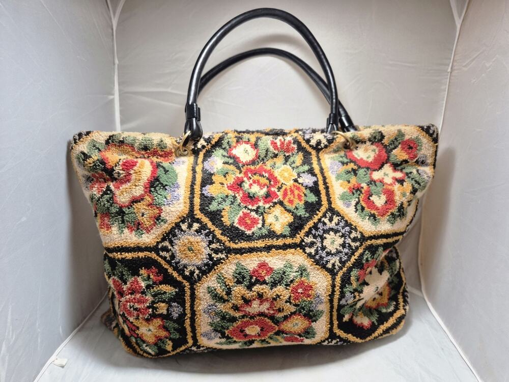 💥 Gadabout Vintage Handmade 60s 70s Embroidered Tapestry Carpet Bag Purse Tote